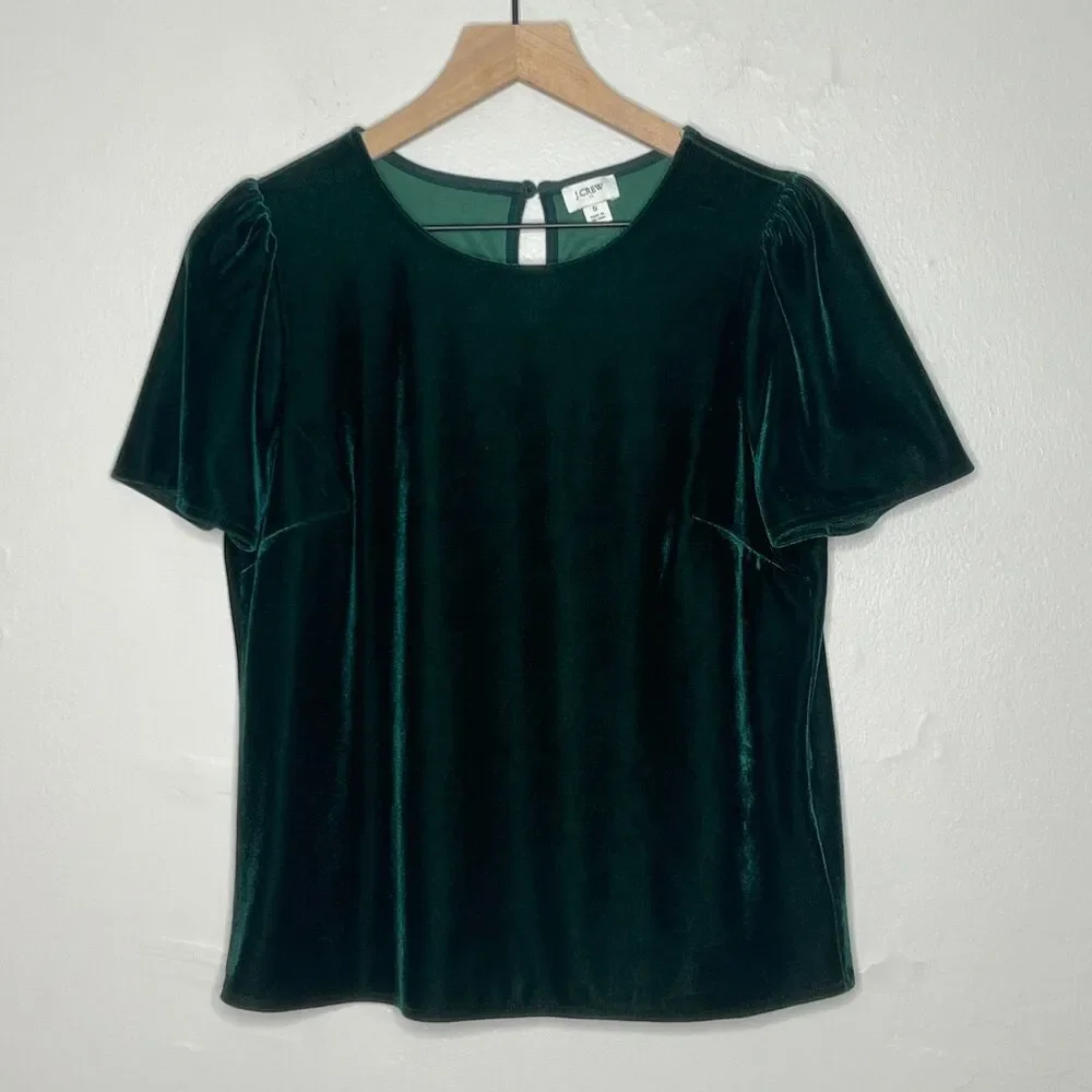 J.Crew Womens Velvet Top Small Green Holiday Event Quiet Luxury Feminine Soft‎